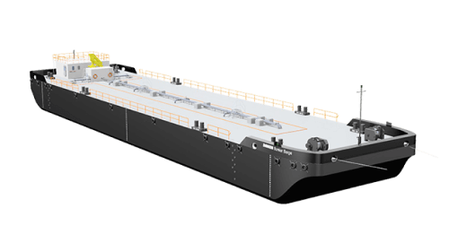 This is a digital rendering of a modern tanker ship, showcasing its sleek design and marine fuel cargo holding capacity, set against a plain background for clarity of detail.